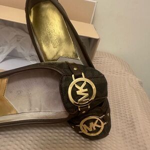 Michael Kors Dark Brown Flats with Gold Logo